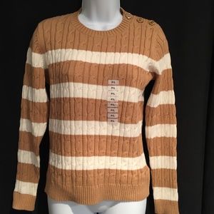 NWT Charter Club Coffee/Crm Striped Sweater, 85% Cotton/15% Nylon, Petite Large